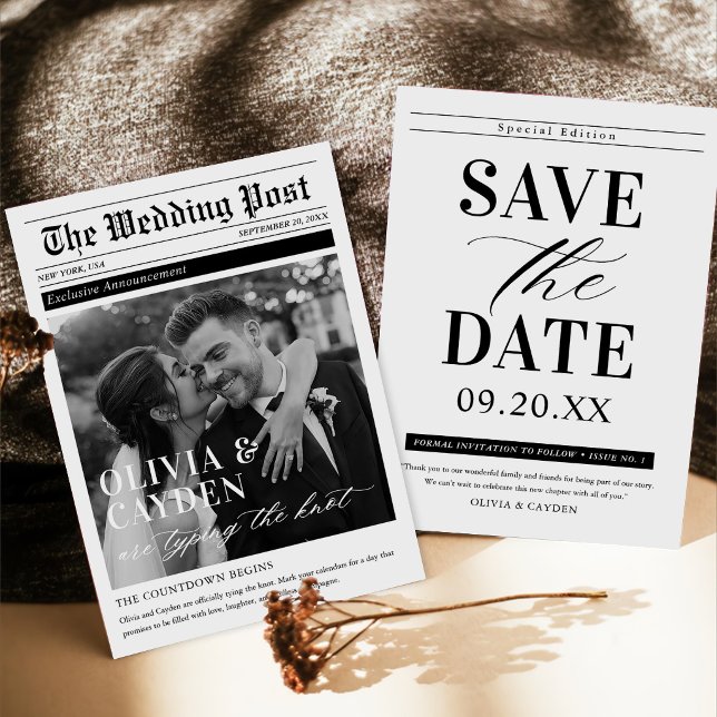 Newspaper Photo Unique Wedding Save The Date Invitation (Creator Uploaded)
