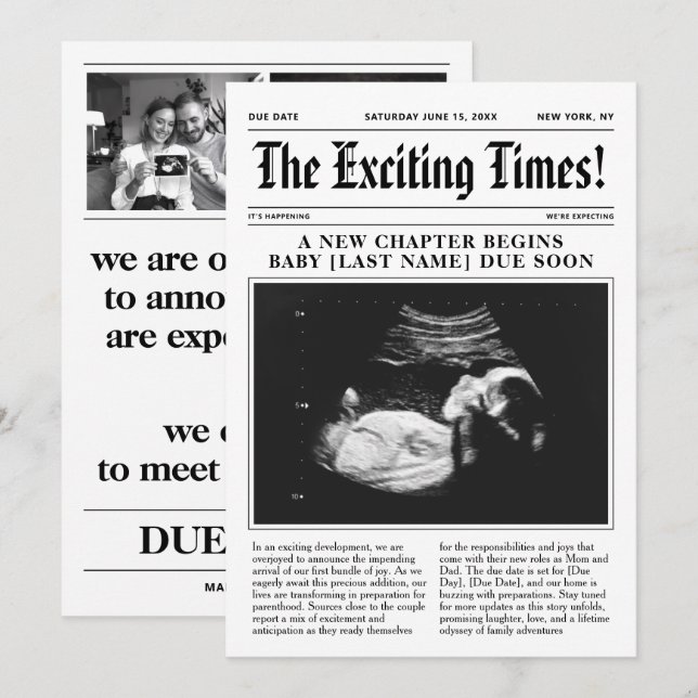 Newspaper Pregnancy Announcement (Front/Back)