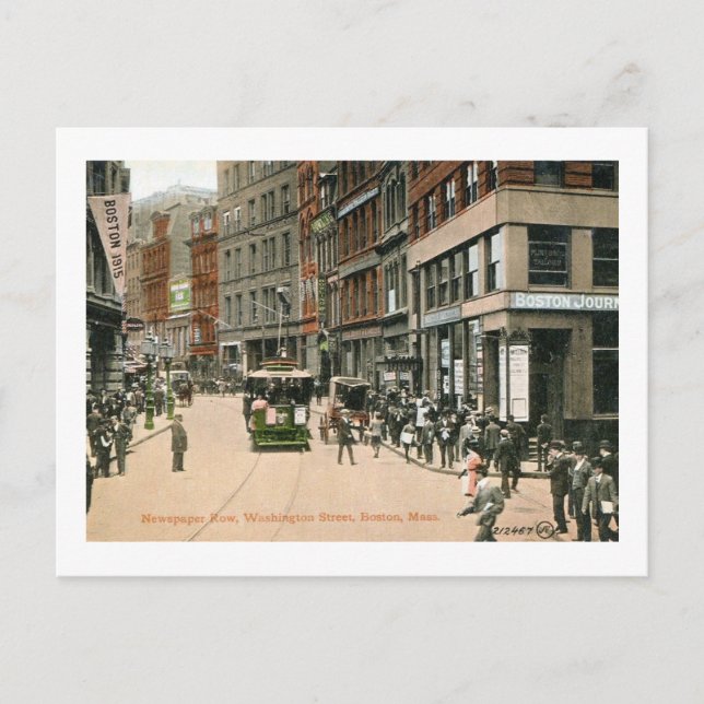 Newspaper Row, Washington St., Boston Vintage Postcard (Front)