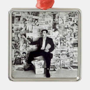 Newspaper salesman, c.1960 metal ornament