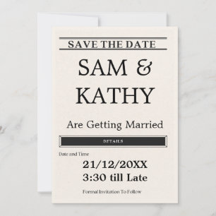 Newspaper Save the Date Card – Vintage & Unique We