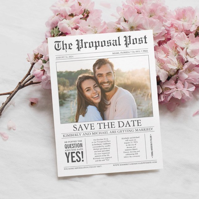 Newspaper Save the Date Photo Postcard (Creator Uploaded)