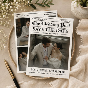 Newspaper Save the Date Wedding Card
