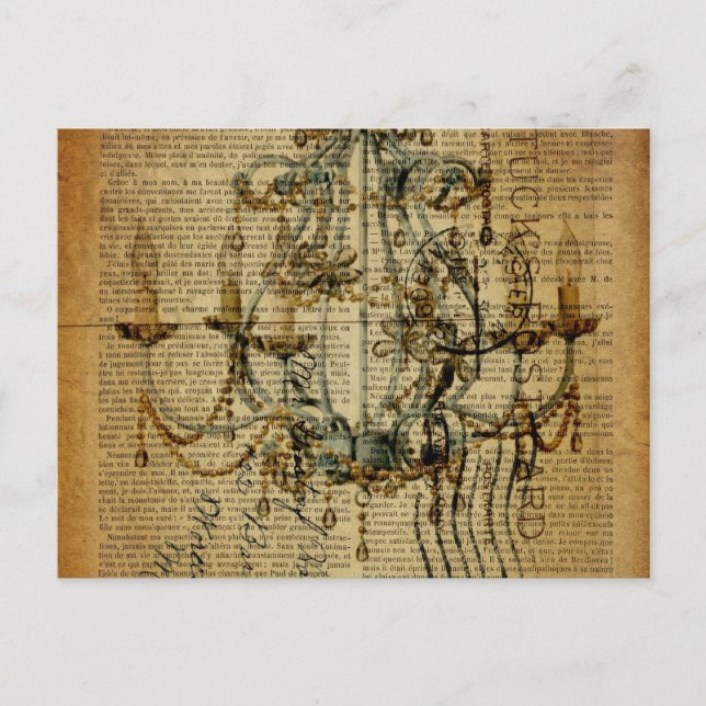 newspaper scripts french country chandelier postcard (Front)