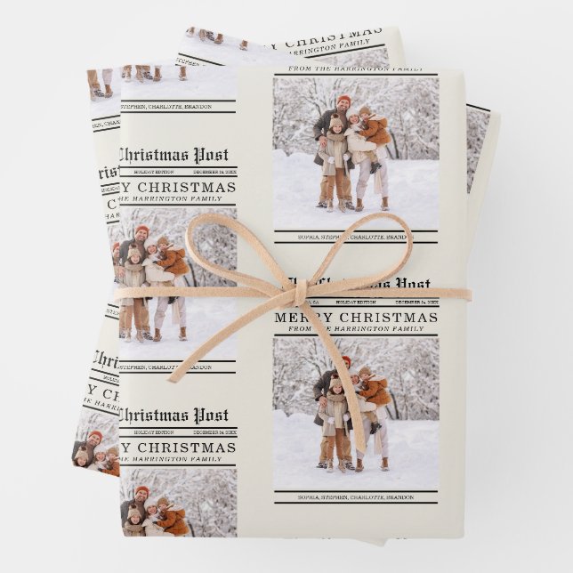 Newspaper Style Christmas Greeting Wrapping Paper Sheet (In situ)