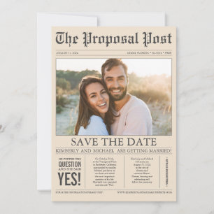 Newspaper Style Cream Brown Save the Date Photo