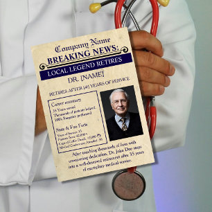 Newspaper Style Doctor Retirement Card   Custom