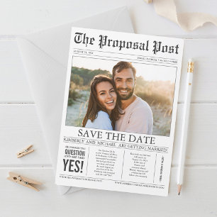Newspaper Style Fun Save the Date Photo