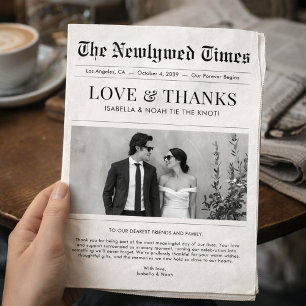 Newspaper Style Newlywed Wedding Thank You Card