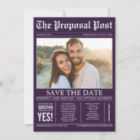 Newspaper Style Plum Purple Save the Date Photo