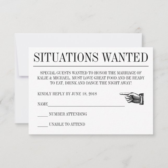 Newspaper style Wedding Respond Card (Front)