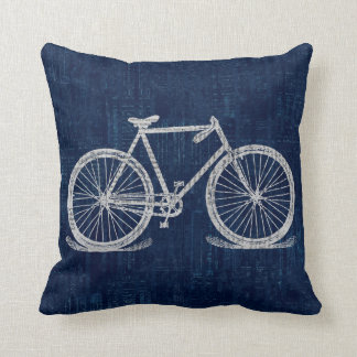 Newspaper Text Bicycle with Deep Blue Throw Pillow