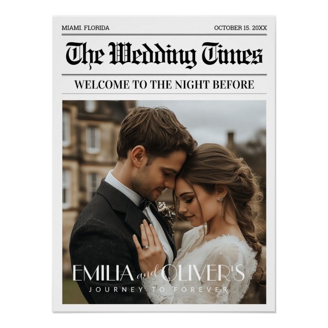 Newspaper The Night Before Wedding Welcome Sign  (Front)