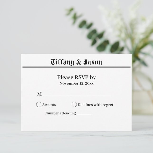 Newspaper Theme RSVP Response Card (Standing Front)