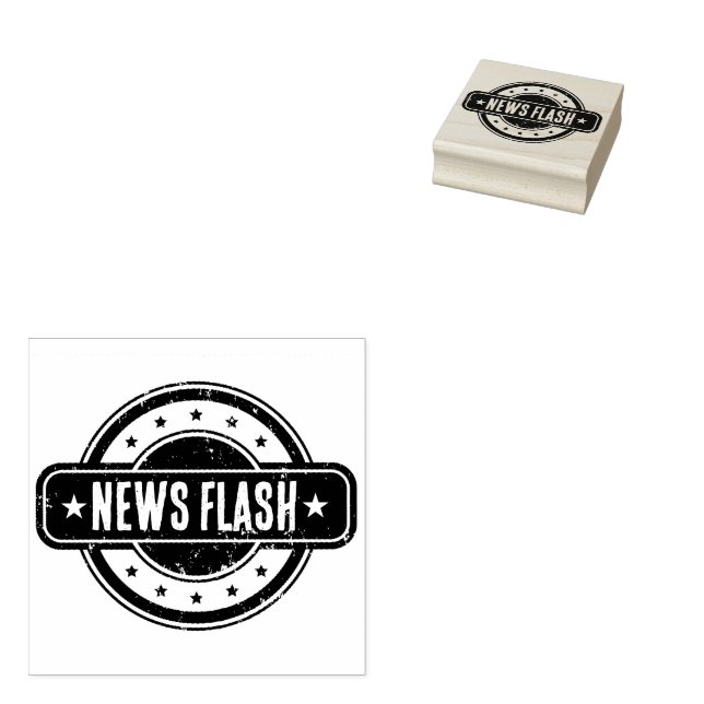 Newspaper Themed Distressed News Flash Rubber Stamp (Stamped)