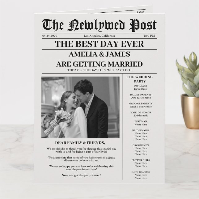 Newspaper Timeline Program wedding invitation (Small Plant)