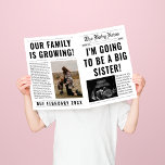 Newspaper Unique Big Sister Pregnancy Announcement<br><div class="desc">Make your big sister pregnancy announcement a funny and memorable event! Our newspaper-style design allows you to showcase photos and share the news in a unique way. With customizable templates, you can add your own personal touch to the announcement. Share the joy with family and friends with this fun and...</div>
