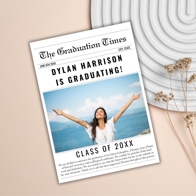 Newspaper Unique Class Of 2024 Graduation Announcement (newspaper graduation announcement class of 2024 grad photo card)
