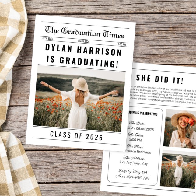 Newspaper Unique Class Of 2025 Graduation Invitation (Newspaper Unique Class Of 2026 Graduation Invitation)