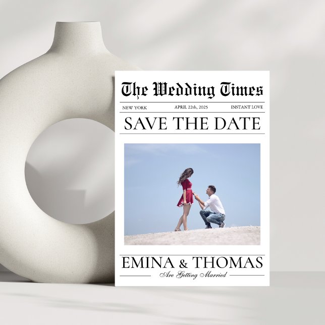 Newspaper unique elegant couple photo wedding  save the date (Creator Uploaded)