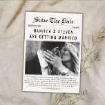 Newspaper Unique Elegant Photo Wedding Save The Date<br><div class="desc">Looking for a unique and elegant way to announce your upcoming wedding? This newspaper style "Save the Date" card is the perfect way to announce your special day to your loved ones! Featuring a customizable photo slot, this card allows you to add your own personal touch to your announcement. The...</div>