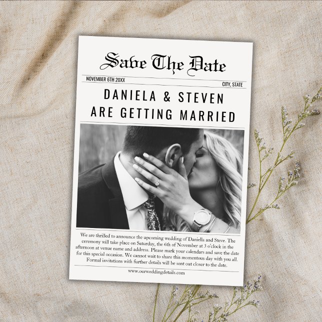 Newspaper Unique Elegant Photo Wedding Save The Date (newspaper save the date card unique elegant photo wedding announcement)