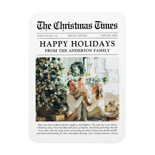 Newspaper Unique Family Photo Christmas Holiday Magnet (Vertical)