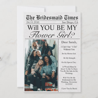 Newspaper Unique Fun Photo Flower Girl Proposal Invitation