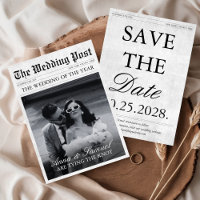 Newspaper Unique Fun Photo Save the Date Wedding