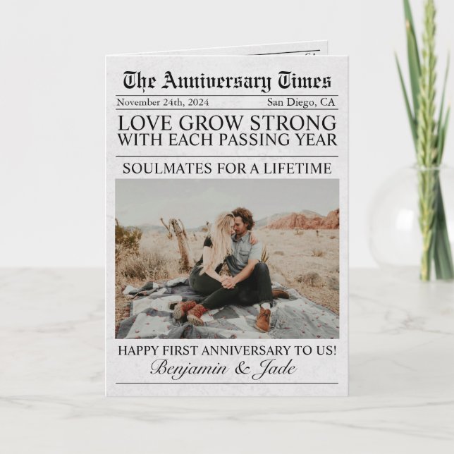 Newspaper Unique Fun Photo Wedding Anniversary  Card (Front)