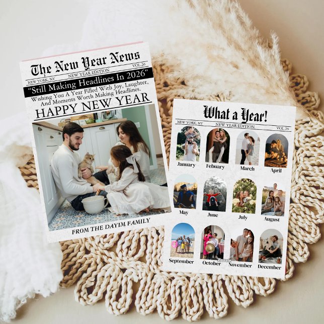 Newspaper Unique Fun What A Year New Year 2026 Holiday Card (Creator Uploaded)