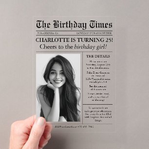 Newspaper Unique Photo 25th Birthday Acrylic Invitations