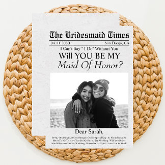 Newspaper Unique Photo Maid of Honour Proposal Invitation