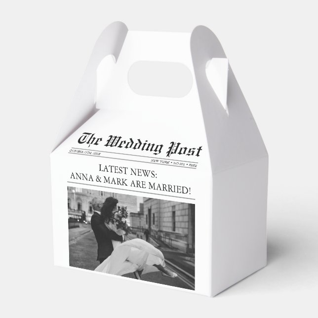 Newspaper Unique Photo Wedding Favor Box (Front Side)