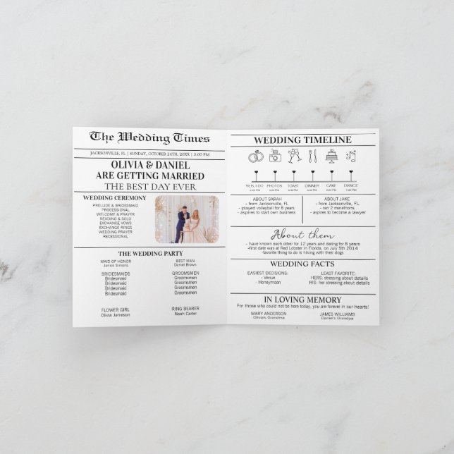 Newspaper Wedding Day Program Timeline Infographic (Inside)