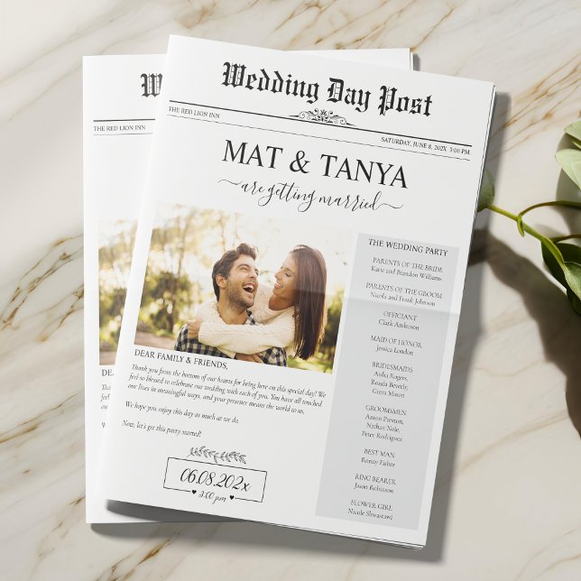 Newspaper Wedding Infographic Program Time Line (Newspaper Wedding Program Time Line Trivia Script)