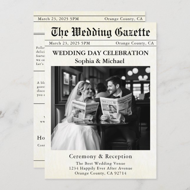 Newspaper Wedding Invitation (Front/Back)