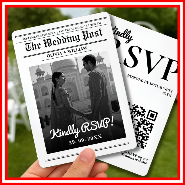 Newspaper Wedding Modern Elegant QR Code Invitation (Creator Uploaded)