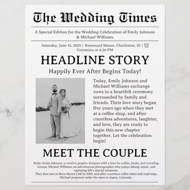 Newspaper Wedding Program  (Front)