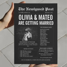 Newspaper Wedding Program Black And White Elegant