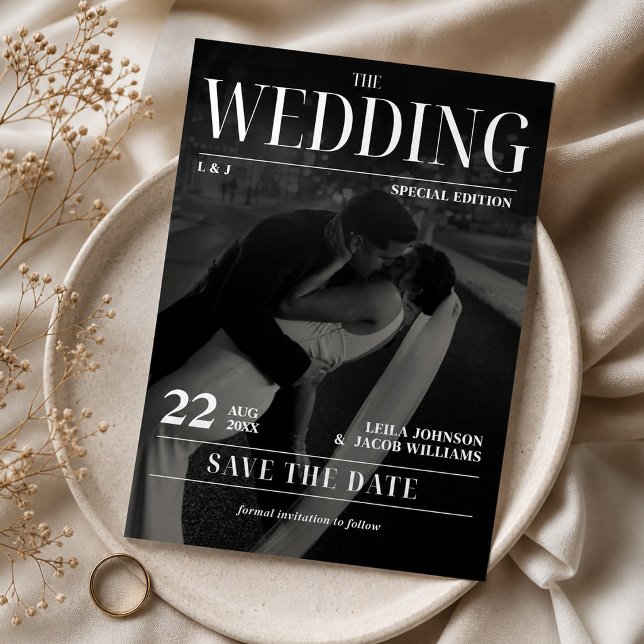 Newspaper Wedding Save the Date Modern Magazine Invitation (Newspaper Wedding Save the Date Modern Magazine Invitation, Photo Wedding Invite, Magazine Cover)