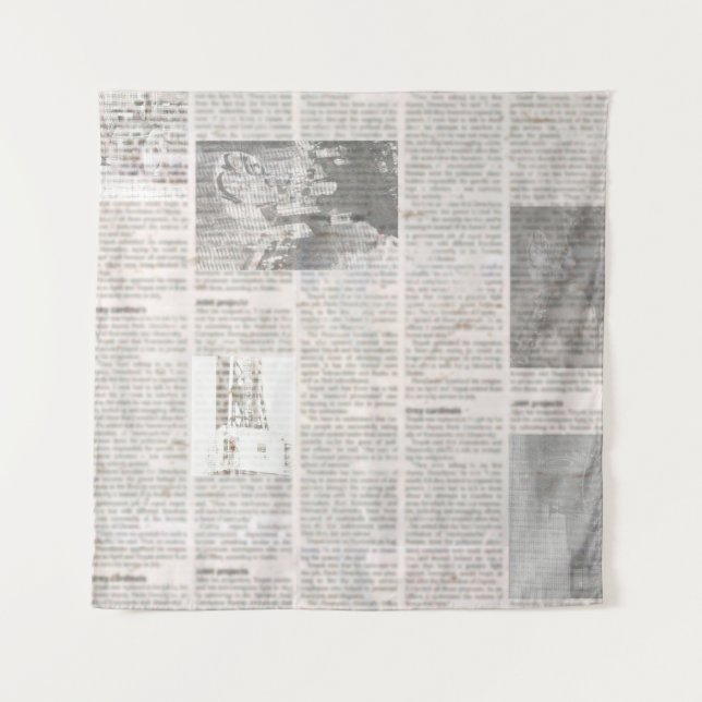 Newspaper with old unreadable text. Vintage grunge Tapestry (Front)