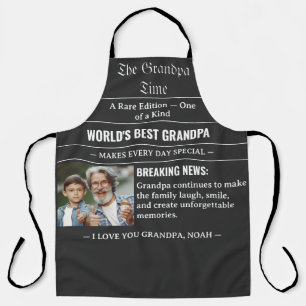 Newspaper World's Best Grandpa Photo Black White  Apron