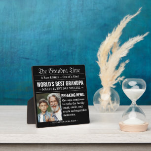 Newspaper World's Best Grandpa Photo Cool Black Plaque