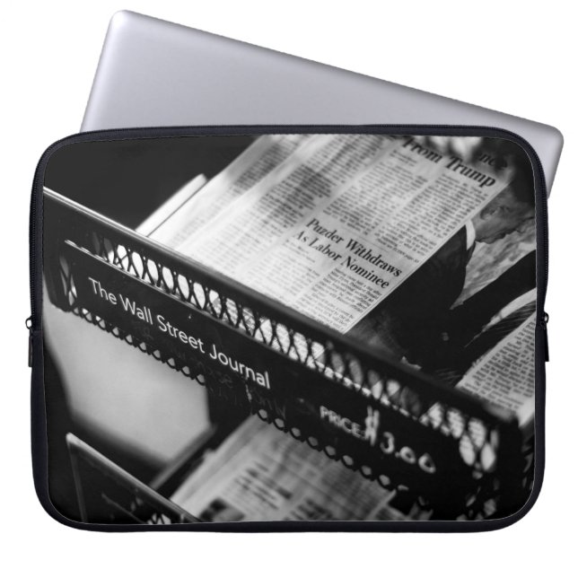 NEWSPAPERS ON THE WALL STREET JOURNAL RACK LAPTOP SLEEVE (Front)