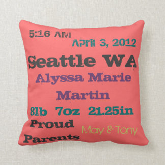 Newsprint Birth Announcement Throw Pillow