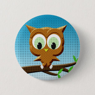 Newsprint Cartoon Owl 2 Inch Round Button