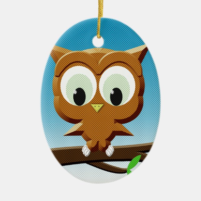 Newsprint Cartoon Owl Ceramic Ornament (Front)