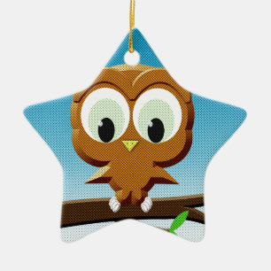 Newsprint Cartoon Owl Ceramic Ornament
