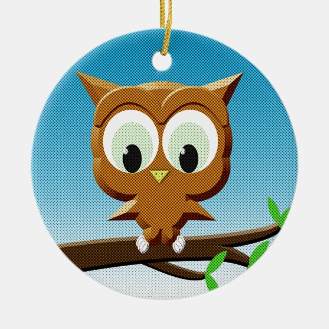 Newsprint Cartoon Owl Ceramic Ornament (Front)